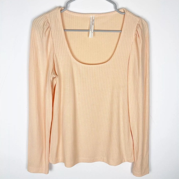 Anthropologie Ribbed Long Sleeve Scoop Neck Top orange Medium - Picture 3 of 5